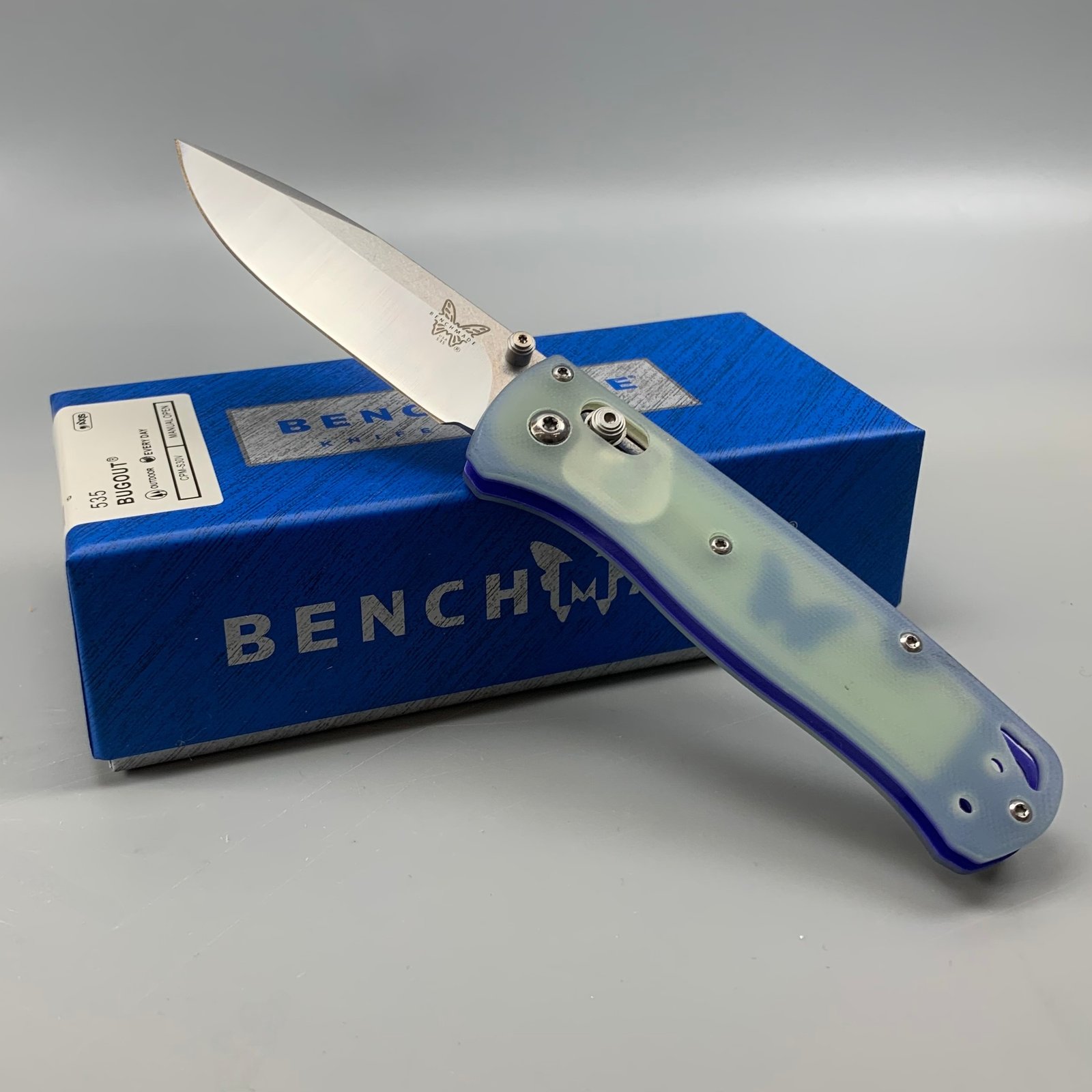 Benchmade 535 Bugout Folding Knife – Translucent Ice Blue Resin Handle